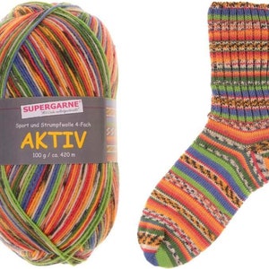 Supergarne Sock Yarn Aktiv 4-ply superwash 100g/459yd Peru #3845 FREE shipping (any two+)