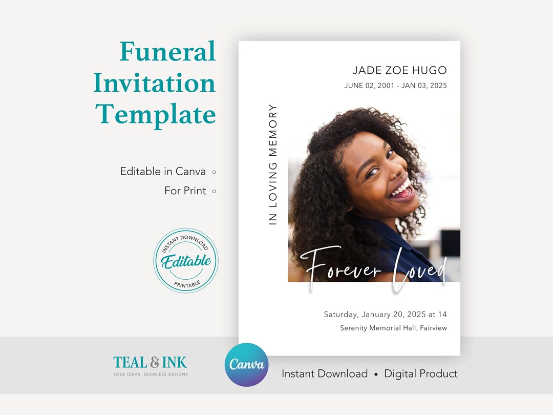 Printable Funeral Invitation A5 | Canva Template | Forever Loved ...