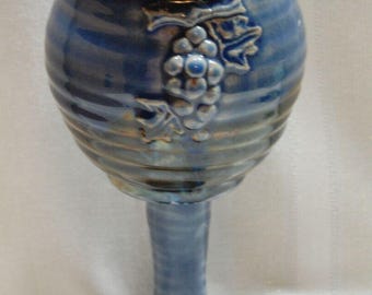 Vintage Studio Art Pottery Grapes & Leaves Glazed Goblet / Chalice 8" Signed