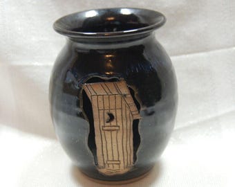 Drip Glazed Triple C Pottery Jesus Saves Cut Out Vase/Tea Light Holder Outhouse