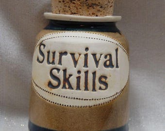 Vintage Brophys Word Jar With Cork - Survival Skills 90s Man Cave Decor