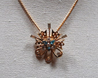 Scitarelli Aqua Blue & Clear Rhinestone Pendant Brooch  Signed Vintage