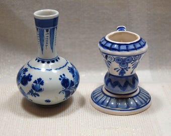 Delft Candlestick by Elesve Holland #445, Delft Mini Bud Vase