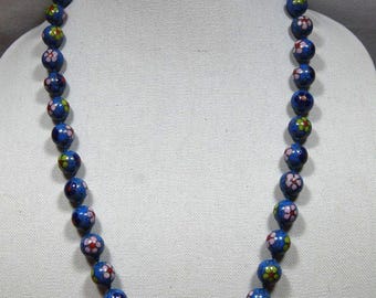 Vintage Chinese Export Cloisonné Multicolor Flower Enamel Beads Necklace 29"