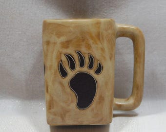 Mara Designs Animal Tracks Bear Paw Pottery Mug Mexico Studio Art Pottery Signed