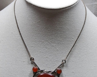 Modern .925 Sterling Silver Necklace with Carnelian Colored Stones
