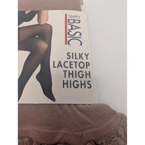 Simply Basic Silky Lace Top Thigh Highs Beige One Size Hosiery 1765 Made in USA
