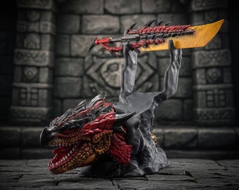 Monster Hunter, espada de cabeza de dragón Rathalos, soporte para mando de PS Dual Sense, resina impresa en 3D, decoración de escritorio coleccionable hecha a mano para sala de juegos.