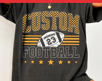 Custom Football Png Checkered Name Number Personalized Team Shirt Design Sublimation Digital Download Game Day Varsity File