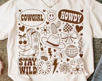 Retro Cowgirl Collage PNG: Western Sublimation Design (Digital Download)