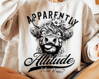 Highland Cow Attitude PNG: retro sublimatieontwerp (digitale download)