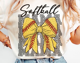 Softball Mama Bow PNG: Game Day Sublimation Design (Digital Download)