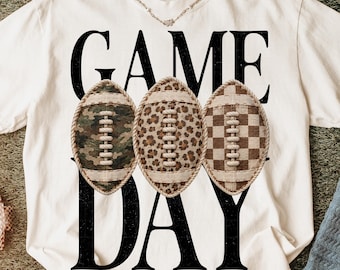 Game Day Png, Camo Leopard Checkered Football Png, Football Season Sublimation Design, Game Day Digital Download