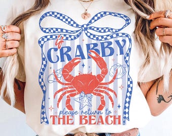 Wenn Crabby Bitte Kehre zum Strand zurück PNG, Preppy Coquette Crab Design (Digitaler Download)