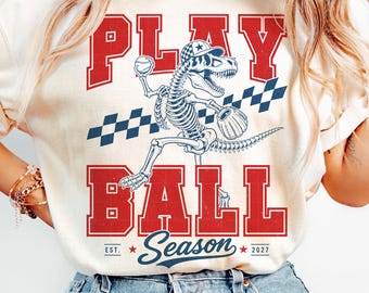 Play Ball Season Png, Skeleton T-Rex Baseball Sublimation, Dinosaur Baseball Retro Png, Baseball Digital Download