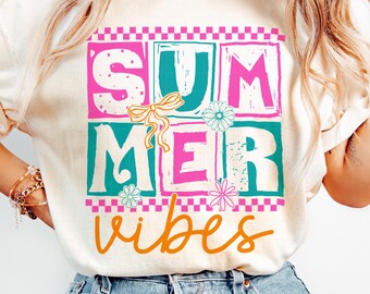 Summer Vibes PNG: Checkered Bow Design (Digital Download)