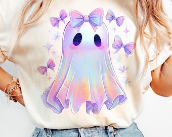 Fantasma Iridescente PNG: Design de Sublimação de Halloween Coquette (Download Digital)