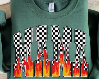 Retro Mama Flame PNG: Checkered Sublimation Design (Digital Download