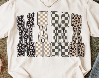 Mama Leopard Mama kariert PNG, Retro Muttertag Sublimation Mom Shirt Design (digitaler Download)