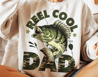 Reel Dad Bass Fishing PNG, design retrò per la festa del papà (download digitale)