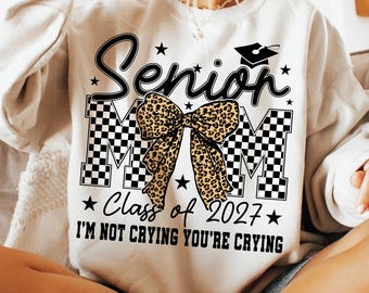 Senior Mom 2027 Leopard Bow PNG: Graduation Shirt Design (Digital Download)