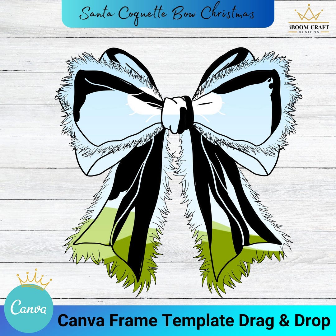 Santa Coquette Bow Christmas Canva Frame, Canva Frame Template Santa ...