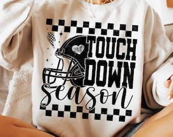 Touchdown Season PNG: Checkered Football Mom Design (Digital Download)