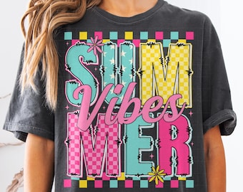 Retro Summer Vibes PNG: Kariertes Blumenmuster (Digital Download