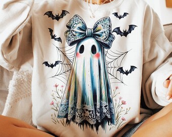 Halloween Ghost PNG, Lace Bow Design (Digital Download)