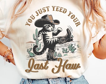 Vintage Cowboy Cat PNG: Western Shirt Design (Digital Download)