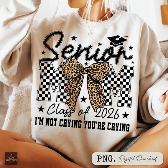 Senior Mom 2026 Leopard Bow PNG: Graduation Shirt Design (Digital Download)