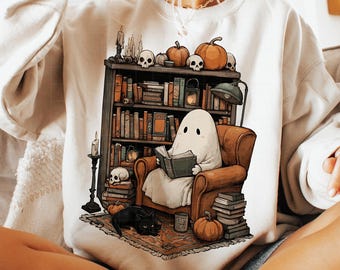 Spökläsningsbok PNG: Spöklik Halloween svart kattdesign (digital nedladdning)