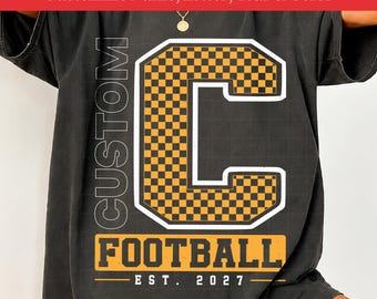 Custom Football Png Checkered Letter Name Personalized Est Year Team Shirt Design Sublimation Digital Download Varsity File