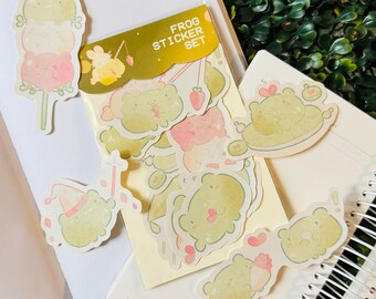 Kawaii Frog Sticker Set: Journaling, Stationery, Scrapbooking Decals