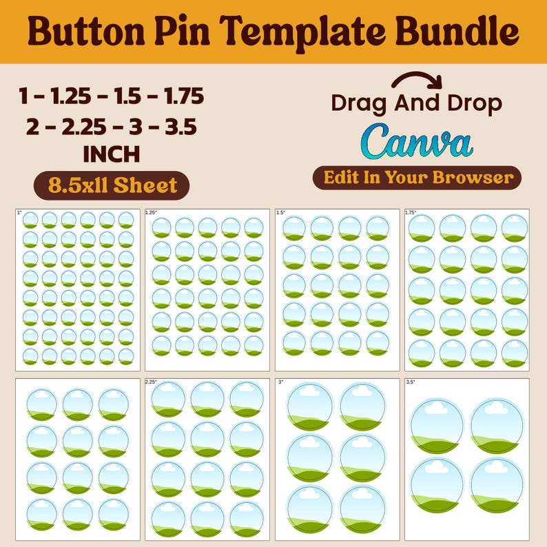 Button Pin Template Bundle: Editable Canva Frame, SVG, PNG (digital ...