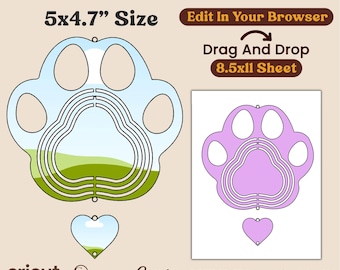 Dog Paw Wind Spinner Template, Paw Print Wind Spinner, Drag And Drop, Sublimation Printable