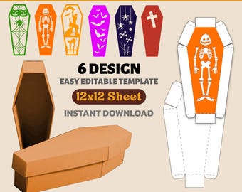Coffin Box SVG Template: Halloween Favor Box + 6 Bonus Designs (Digital Download)