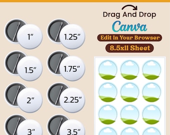 Button Pin Template Bundle: Editable Canva Frame, SVG, PNG (Digital Download)