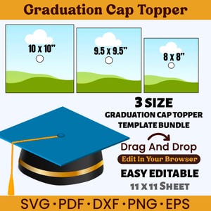 Graduation Cap Topper Canva Template Bundle, Graduation Cap Topper Svg, Graduation Cap Topper Blank Template, Cricut Silhouette Cut file