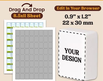 Sjabloon mahjongtegel: 23 x 30 mm, 0,9 x 1,2 inch | Bewerkbare canvassjabloon op pagina van 8,5 x 11 inch voor doe-het-zelf-afdrukbare gametegels