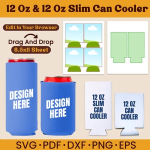 12oz Can Cooler, 12 oz Slim Can Cooler Template Bundle, 12oz Bottle Cooler Template, Sublimation, Beer Cooler Template Svg, Editable Canva