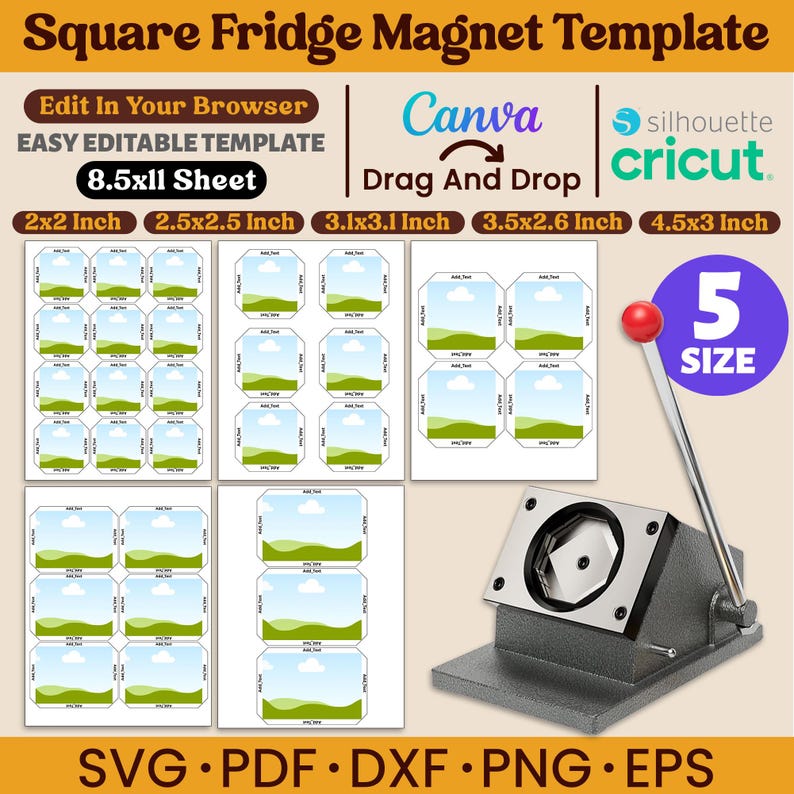 Editable Fridge Magnet Canva Template Pack: 5 DIY Designs (digital ...