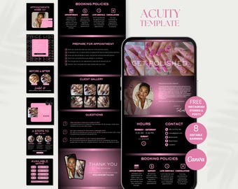 Szablon Acuity Scheduling dla stylisty paznokci Szablon strony internetowej Acuity Nail Strona internetowa Acuity Canva Booking Szablon Acuity Nail