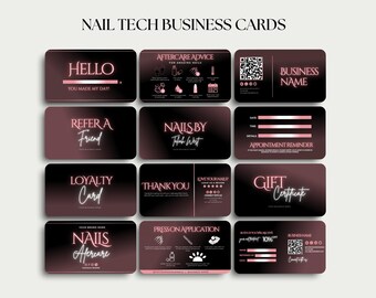 Nazorgkaartsjabloon Nagelvisitekaartje Canva Nagelsalonkaart QR-code Instagram Nagelloyaliteitskaart Nailtech-sjablonen Cadeaukaart Nagel