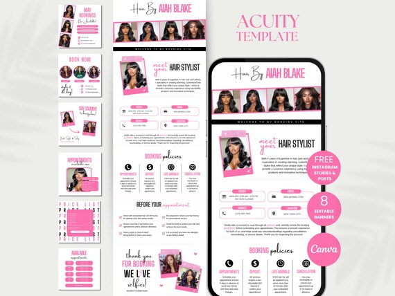 Hair Acuity Scheduling Template Hair Stylist Acuity Booking Hair Scheduling Site Canva Acuity Hair Website Template DIY Acuity Template Hair