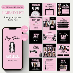 Publicación de Instagram sobre cabello Plantillas de estilistas Folletos de Instagram sobre cabello Libros Folleto de negocios de cabello abierto Libros de pelucas Folleto de reserva de estilistas Peluca de cabello