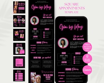 Plantilla de reserva de citas para esteticistas de Square Appointments. Sitio web de reservas de citas para esteticistas. Plantilla de marca para esteticistas. Paquete para esteticistas.