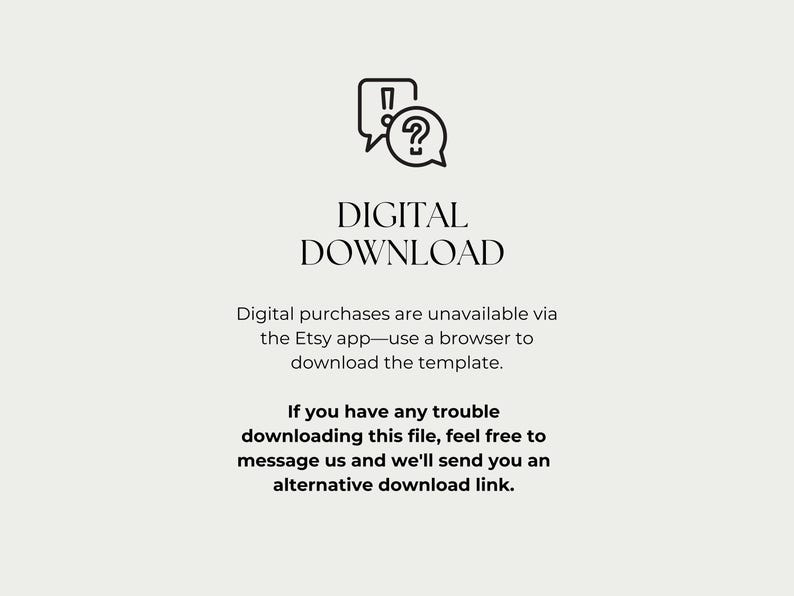 Puede incluir: Gr&aacute;fico de descarga digital con las palabras &laquo;DESCARGA DIGITAL&raquo;. La imagen incluye una burbuja de di&aacute;logo con un signo de exclamaci&oacute;n y un signo de interrogaci&oacute;n. El texto explica c&oacute;mo descargar la plantilla.
