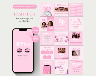 Publicación en redes sociales de Lash Tech Plantilla de Instagram para pestañas Marca de artista de pestañas Publicaciones de Instagram de Lash Tech Folleto de Canva de Lash Tech Libros Pestañas