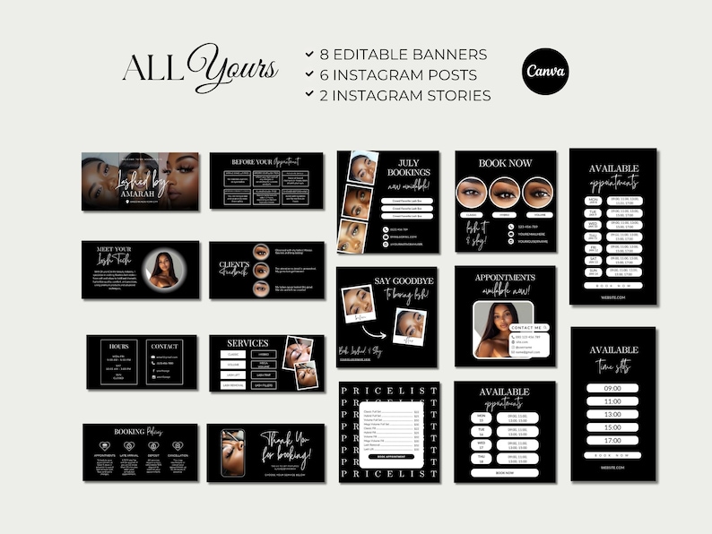 Lash Tech Acuity Scheduling Website Lash Stylist Acuity Template Lash Site Schedule Canva Black Acuity Editable Lashing Acuity Booking Lash image 4